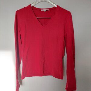 Smart Set Red V-Neck Long Sleeve Crop Cotton Stretchy T-Shirt, S/XS